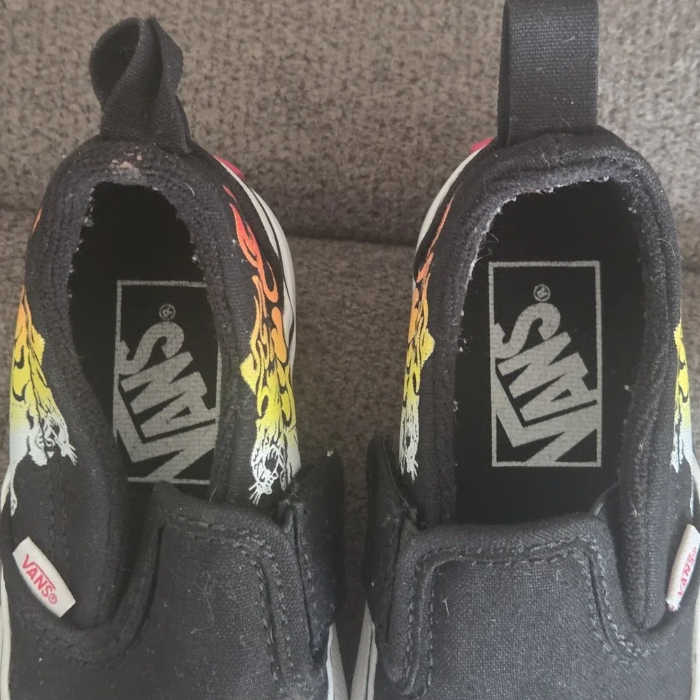 Vans Slip On Ferocious Flame Racing Toddler Sneakers, Toddler US Size 5.5 Used